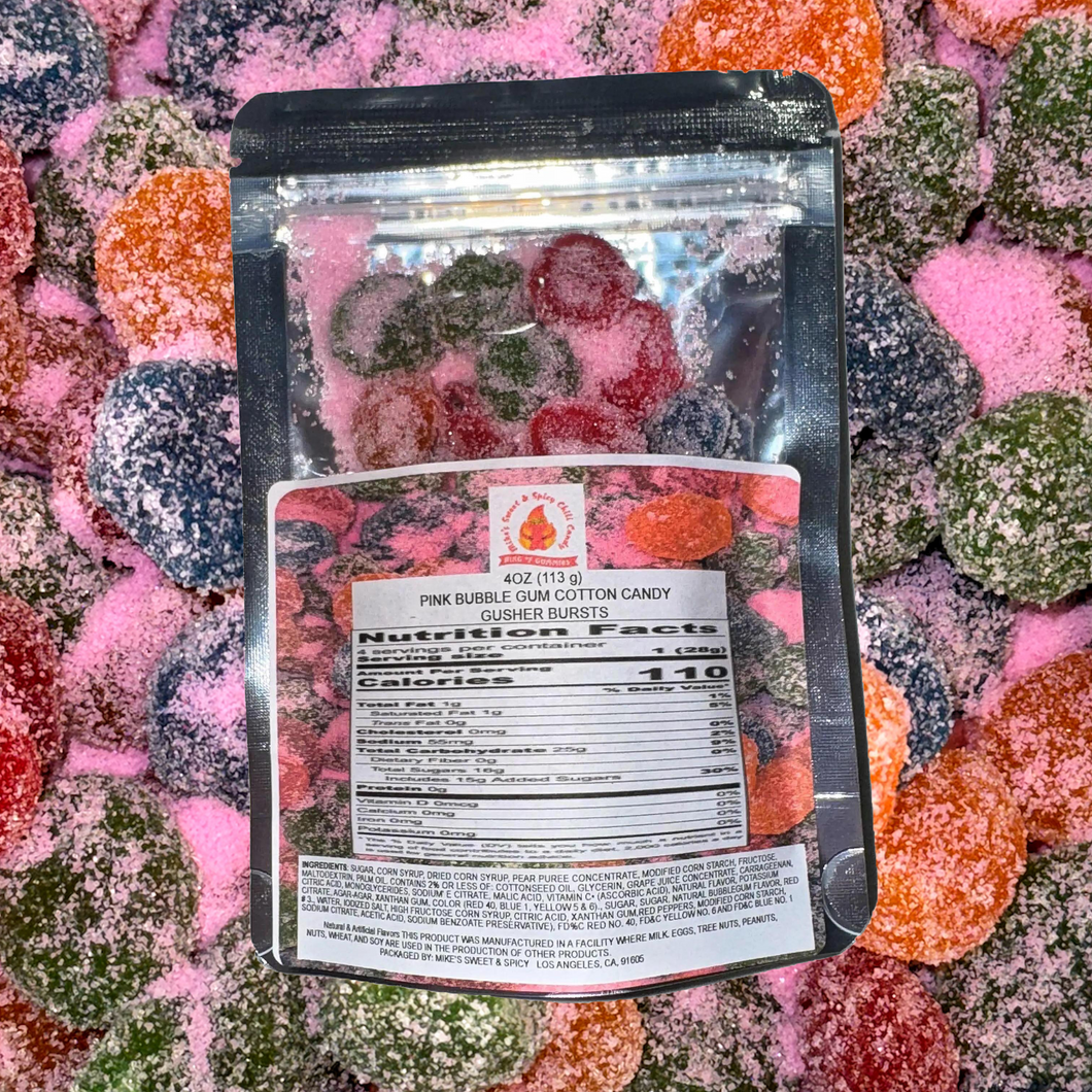 TWO 4oz PACK (8oz) PINK BUBBLE GUM COTTON CANDY GUSHER BURSTS