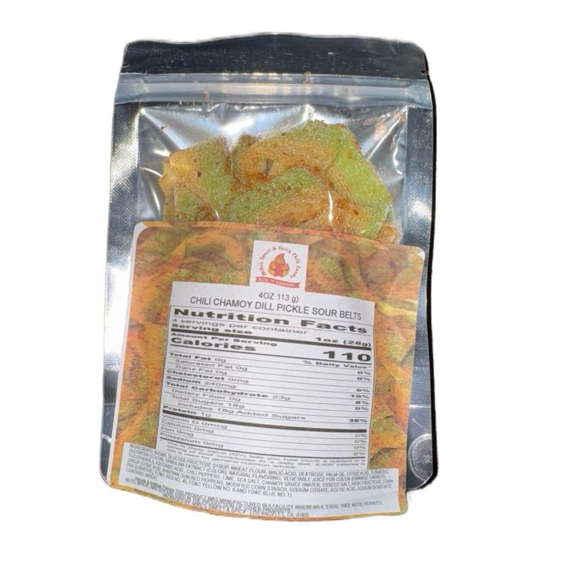 2 4oz Packs (8oz) CHILI CHAMOY DILL PICKLE BELTS Candy Snack